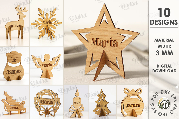 Christmas Place Name Stands Bundle Lasercut. Stand Decor SVG example image 1