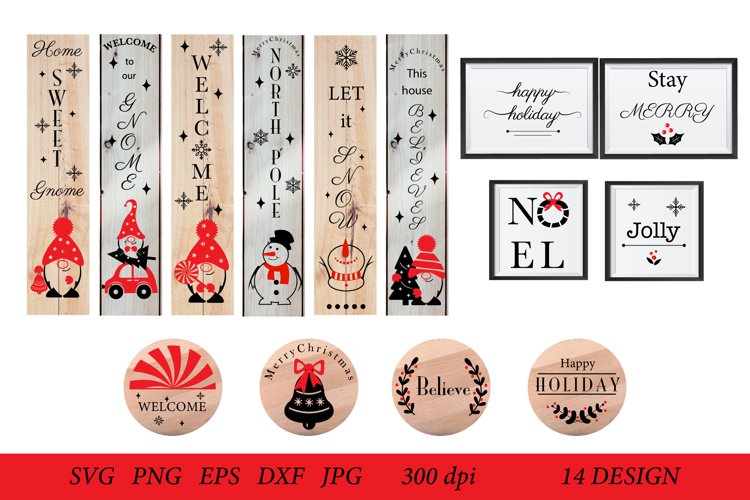 Christmas Porch Sign Bundle. Christmas Door Signs. Round SVG example image 1