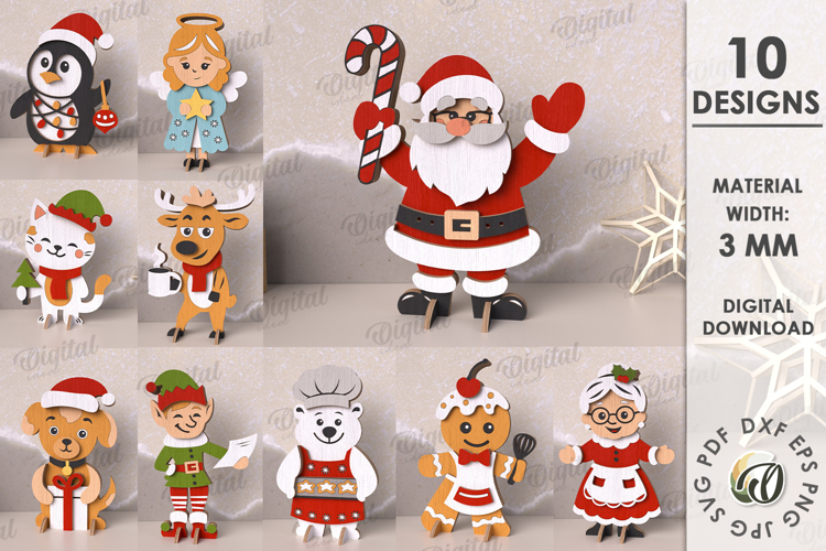 Christmas Characters Bundle Laser Cut. Stand Decors SVG