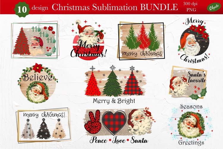 Vintage Christmas Sublimation Bundle. Santa PNG. 