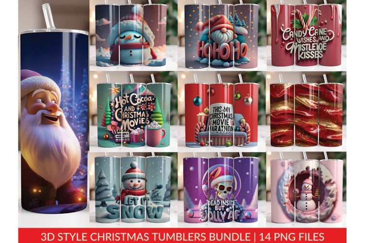 3D Christmas 20 oz Skinny Tumbler Mega Bundle