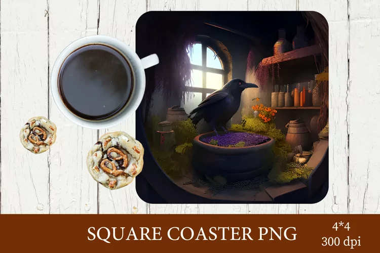 Dark Square Coaster PNG.Halloween Coaster Sublimation