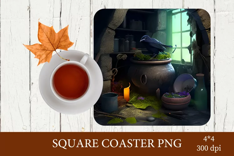 Witch Square Coaster Sublimation. Halloween Coaster