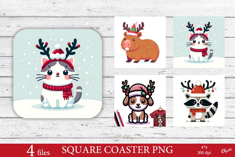 Christmas Coaster Sublimation PNG. Christmas Animal Coaster