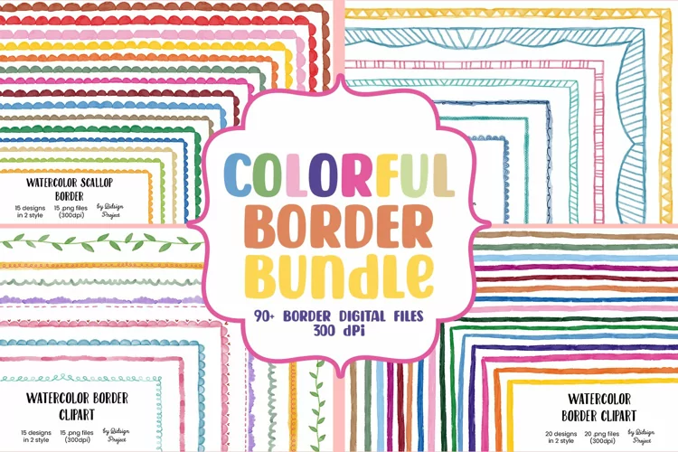 Hand drawn Doodle Colorful Borders and Frames Sale Bundle