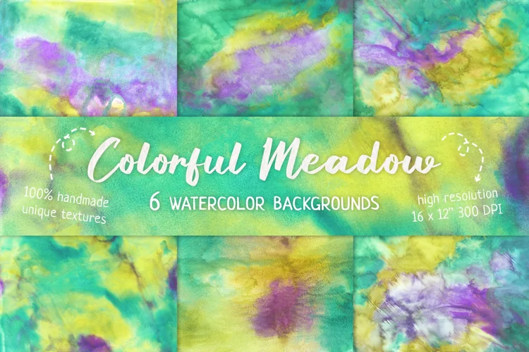 Cute Colorful Watercolor Backgrounds: Green, Yellow, Purple
