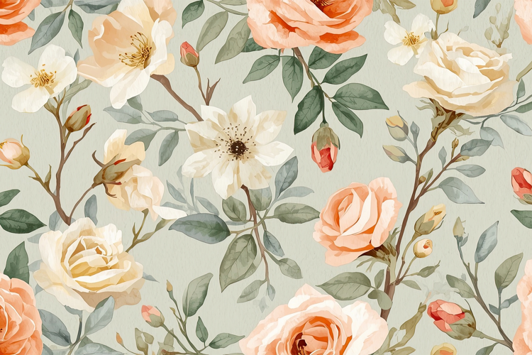 Watercolor Soft Peach And Cream Roses Floral Background