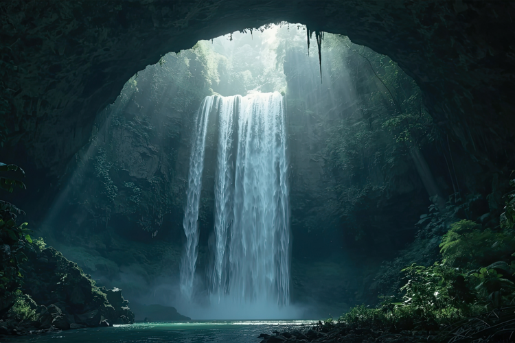 Waterfall in Jungle Background