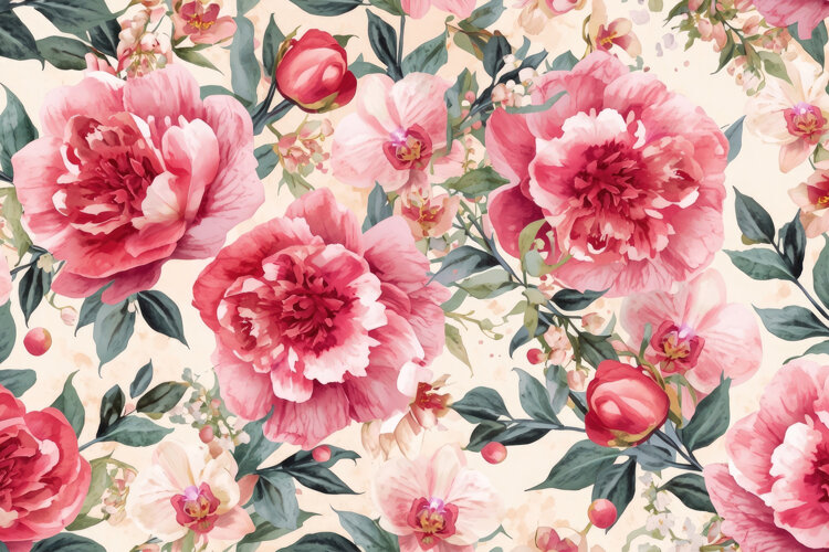 Red Watercolor Floral Background example image 1