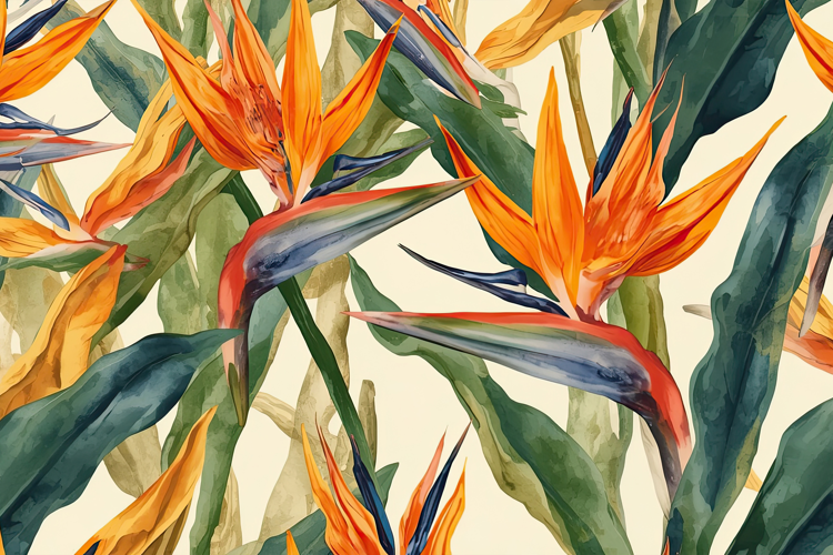 Watercolor Strelitzia Flowers Background