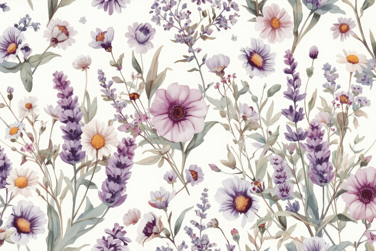 Watercolor Lavender Flowers Background example image 1