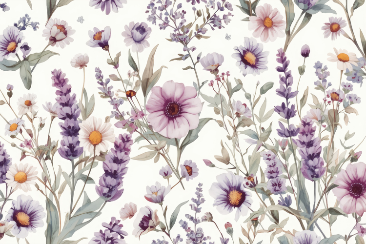 Watercolor Lavender Flowers Background
