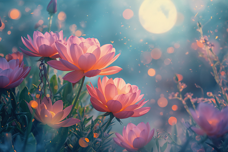 Dreamy Pink Lotus Flowers Background Wallpaper