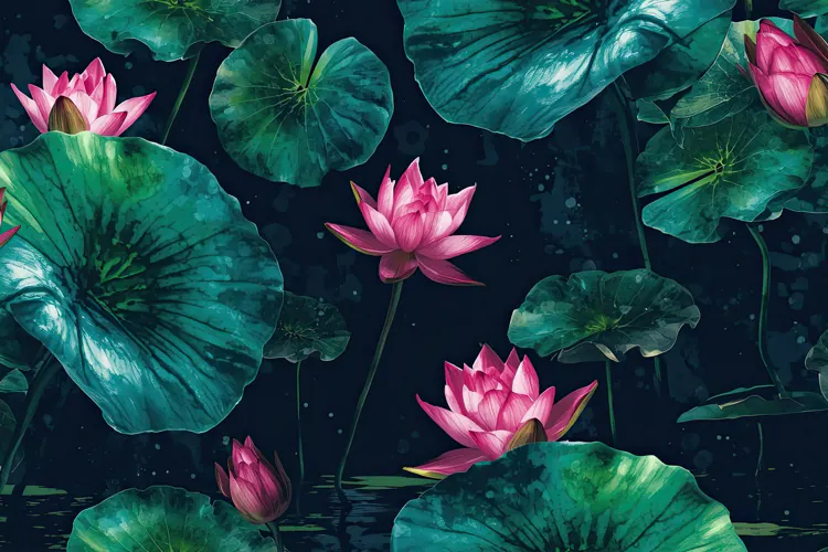 Watercolor Vibrant Pink Lotus Flower Background