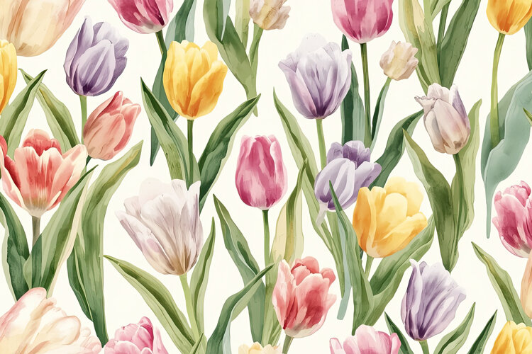 Watercolor Tulips Flowers Background example image 1