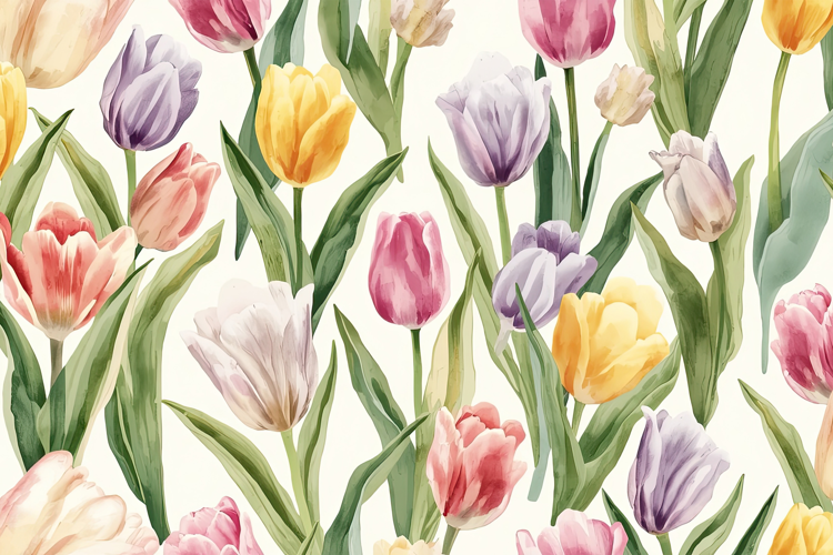Watercolor Tulips Flowers Background