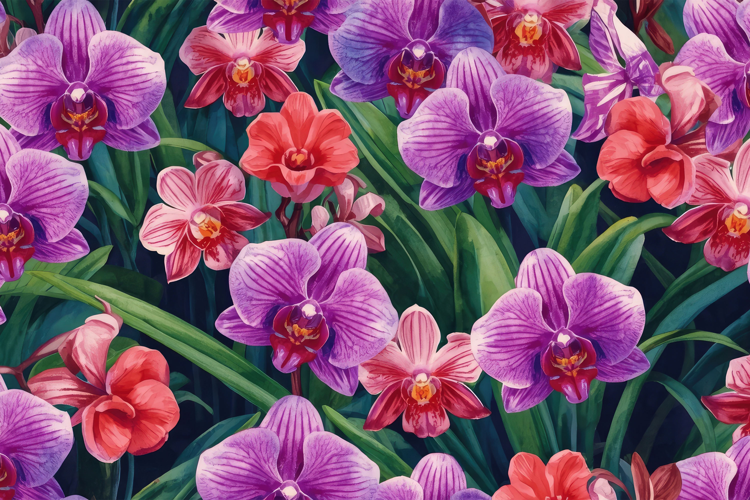 Watercolor Orchids Floral Background