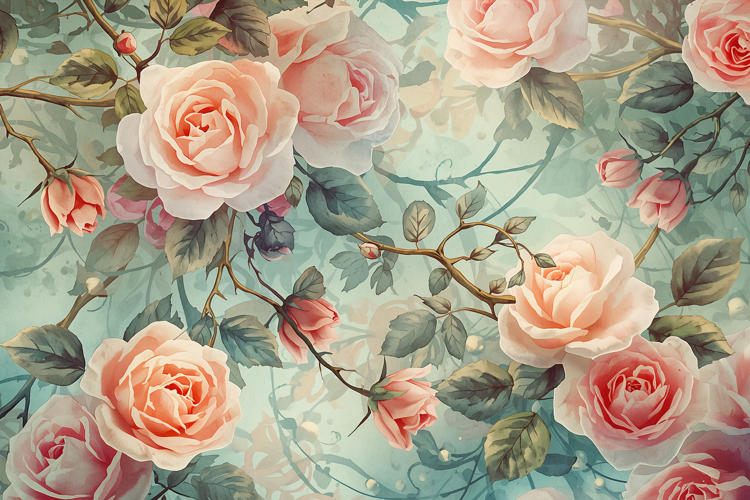 Peach Floral with Leaves Background Wallpaper example image 1