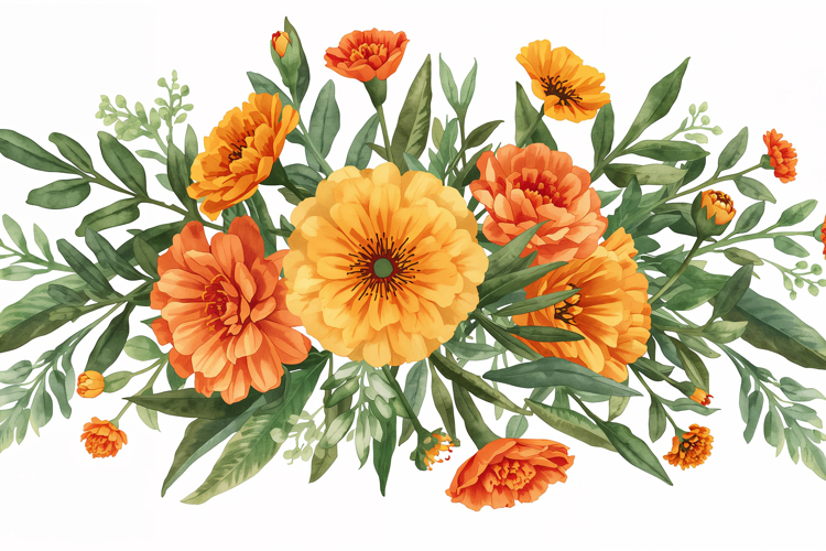 Yellow Orange Watercolor Floral Background example image 1