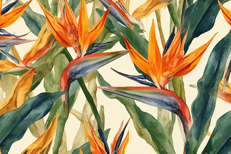 Watercolor Strelitzia Flowers Background