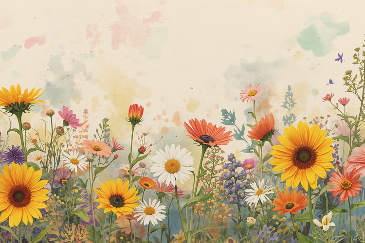 Watercolor Colorful Field Floral Background