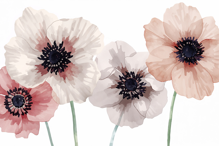 Watercolor Anemones Flowers Background Wallpaper example image 1