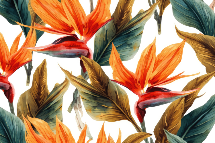Vibrant Watercolor Strelitzia Flowers Background