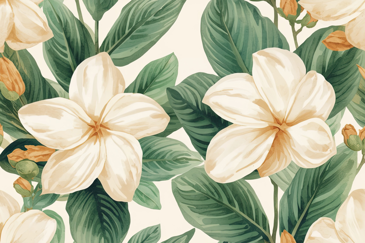 Watercolor Plumeria Blossoms Flowers Background