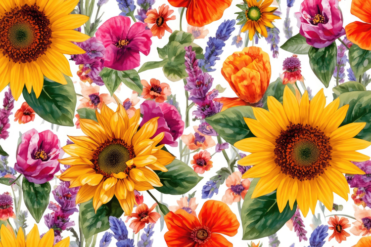 Watercolor Sunflower Floral Background