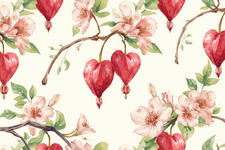 Watercolor Heart & Cherry Background