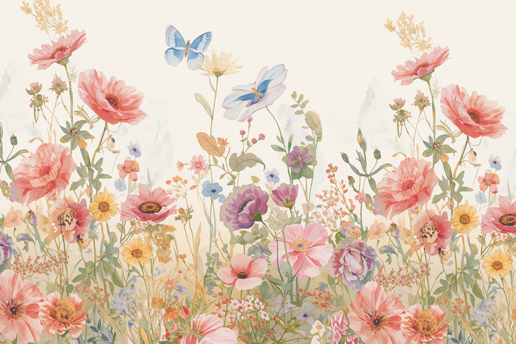 Watercolor Flower Field Background Wallpaper example image 1