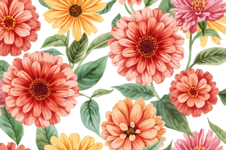 Watercolor Zinnia Flowers Background