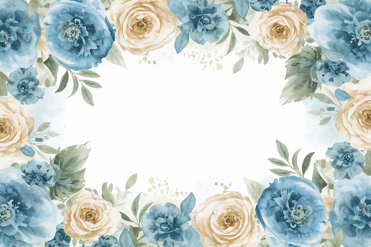 Blue And White Watercolor Floral Background