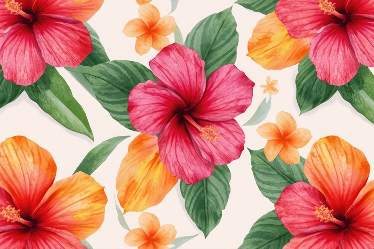 Watercolor Hibiscus Blossoms Background example image 1