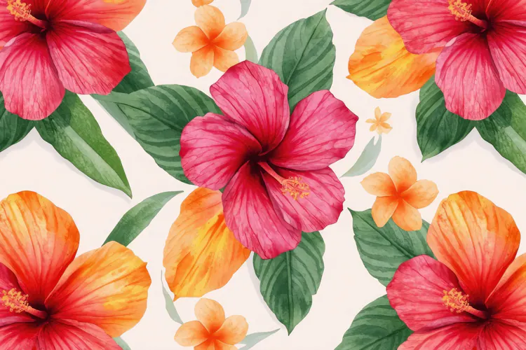 Watercolor Hibiscus Blossoms Background