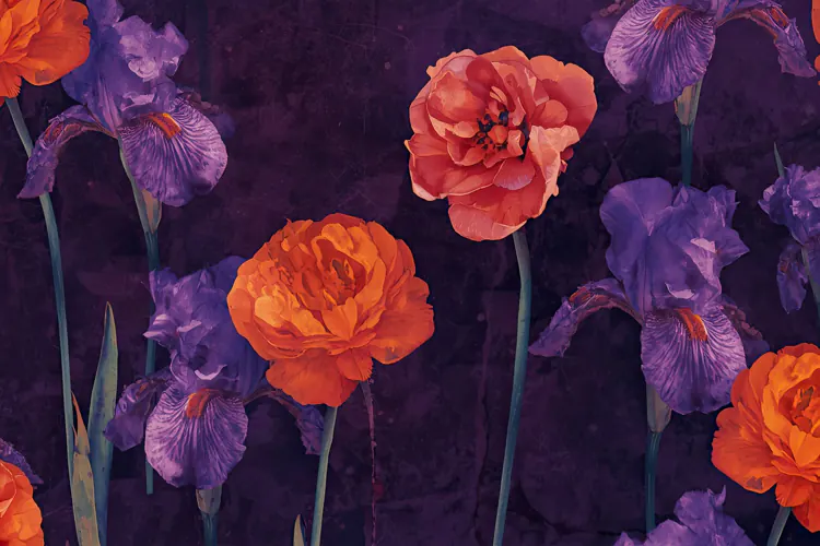 Watercolor Deep Purple And Orange Flower Background