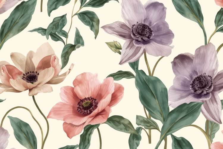 Watercolor Anemone Flowers Background