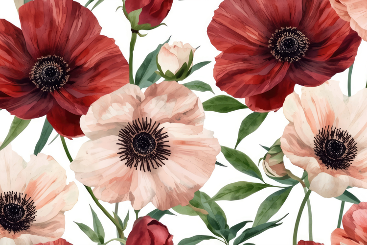Watercolor Anemone Flowers Background
