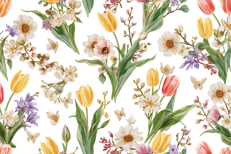 Watercolor Spring Flowers Background