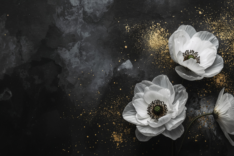 White Floral in Black Background