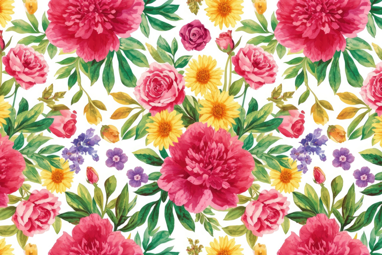 Watercolor Large Pink Peonies Floral Background