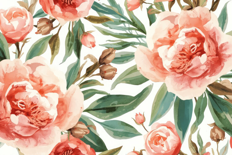 Watercolor Peach Peony Flowers Background example image 1