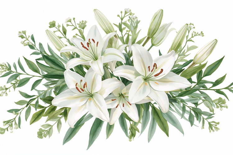 White Lily Watercolor Floral Background example image 1