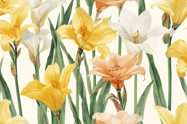 Watercolor Yellow, White, And Peach Lily Background example image 1