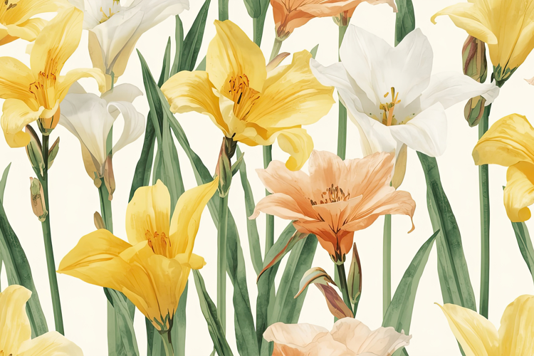Watercolor Yellow, White, And Peach Lily Background