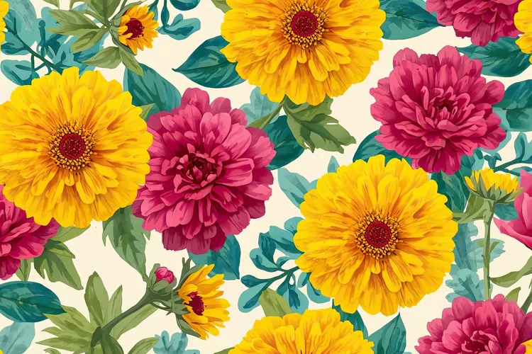 Watercolor Dahlia And Zinnia Flowers Background