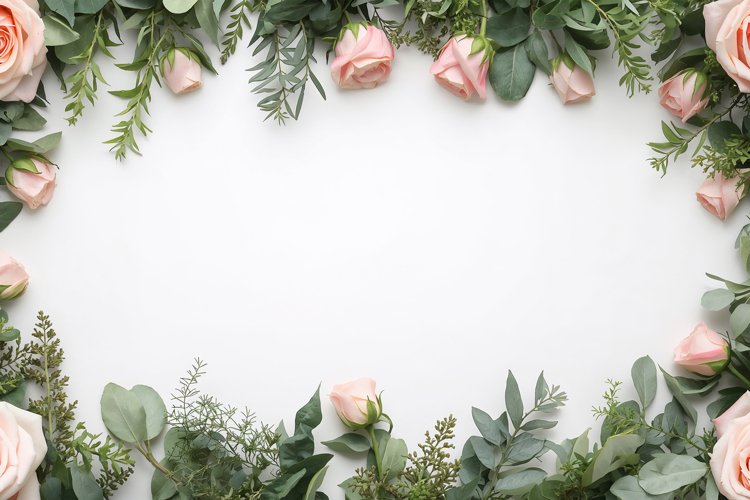 Floral Frame with Pink Roses Background Wallpaper example image 1