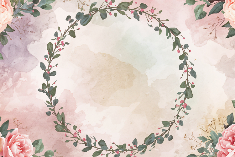 Watercolor Green Leaves Circle Background