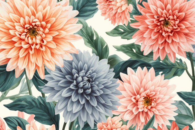 Watercolor Dahlia Flowers Background