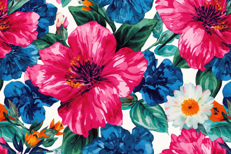 Watercolor Pink Blue Floral Background